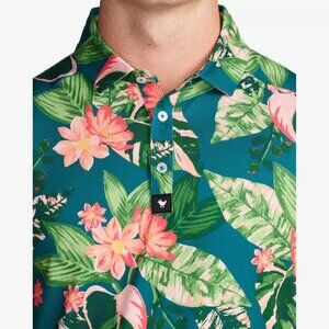Bad Birdie Hawaiian Floral Polo Shirt Golf Tropical Short Sleeve Polyester Size